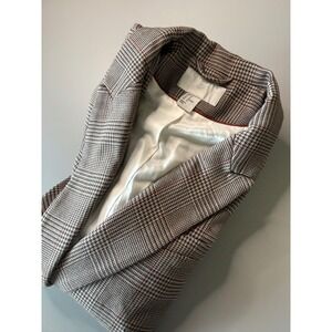 HM Womens Glen Plaid Blazer Brown Grey Check Single Button Jacket Size 12